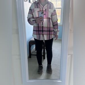 Plaid Pink and White Women's Shacket